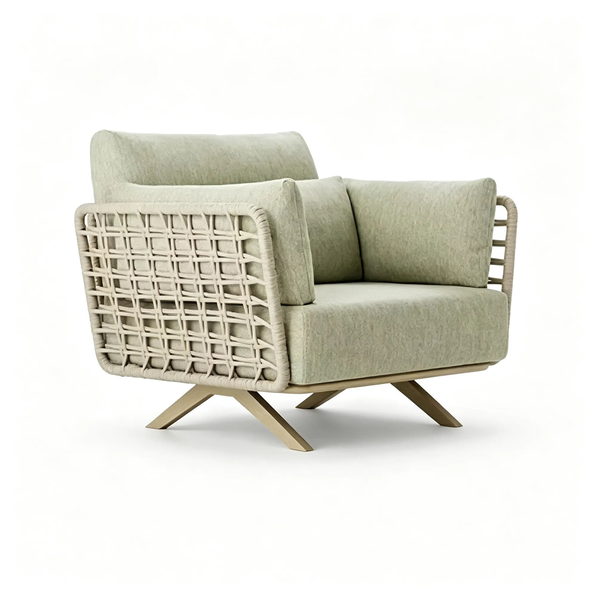 SOLARA Modern Outdoor Lounge Chair - Handwoven Rope - Aluminium Alloy Frame - 106cm Patio Garden Armchair - Beige