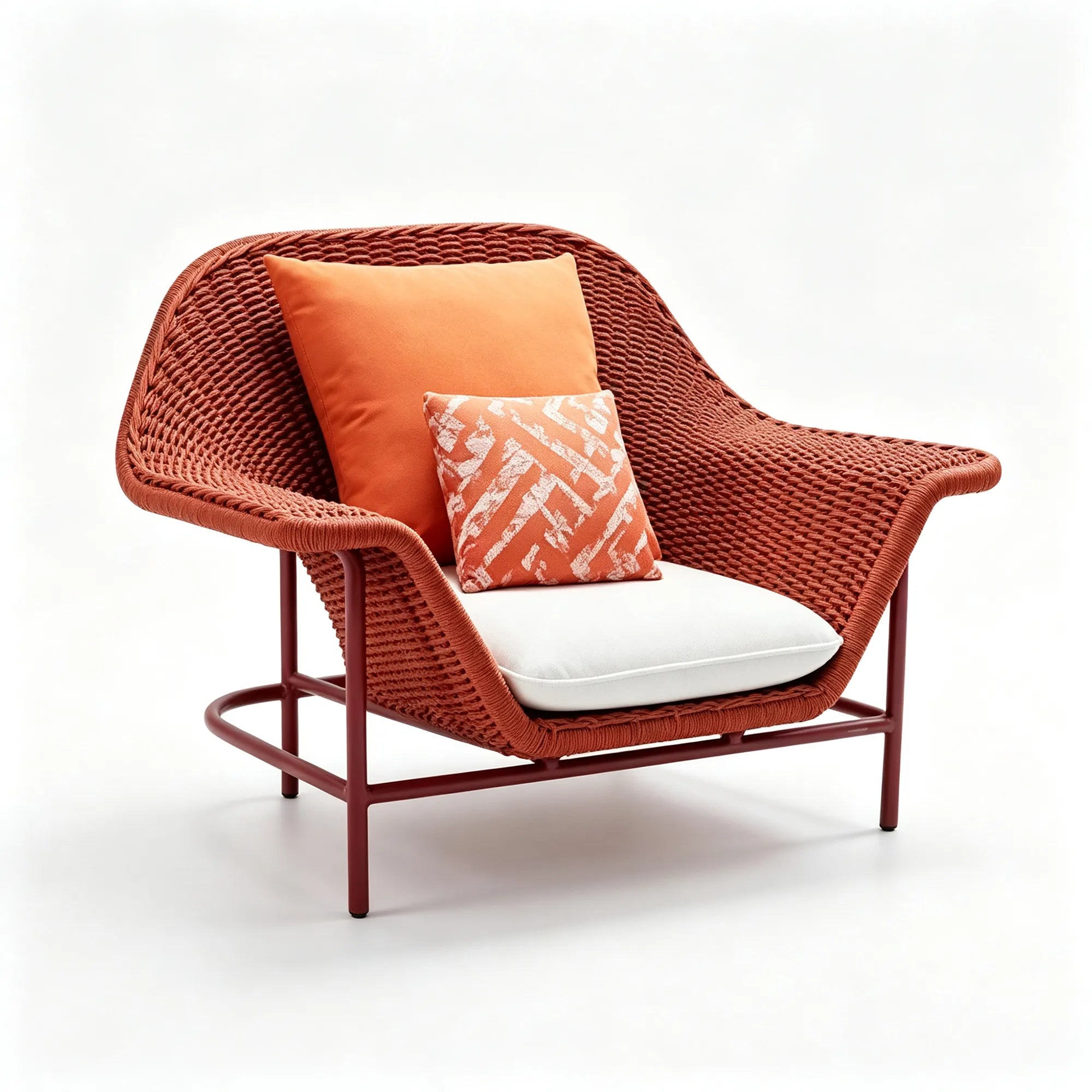 SOLARA Modern Outdoor Lounge Chair - Handwoven Rope - Aluminium Alloy Frame - Cushioned Patio Garden Armchair - Terracotta