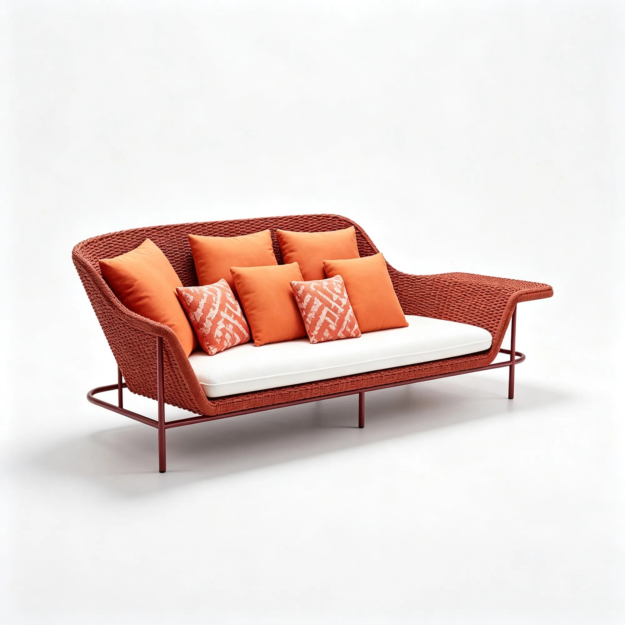 SOLARA Modern Outdoor 3-Seater Chaise Sofa - Handwoven Rope - Aluminium Alloy Frame - Patio Garden Lounge - Terracotta