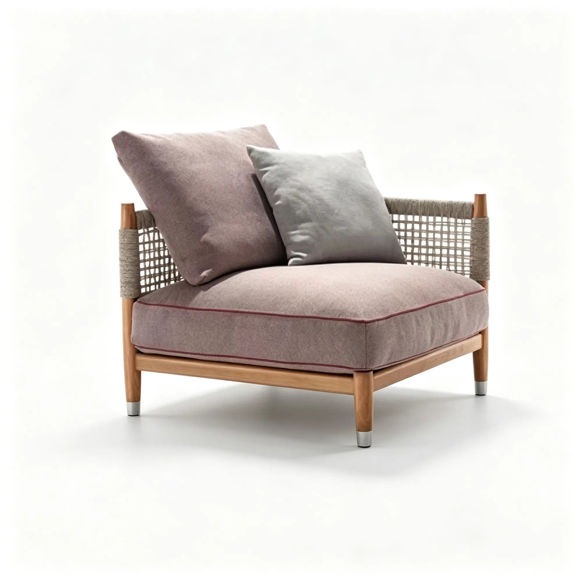 SOLARA Modern Outdoor Corner Lounge Chair - Teak Frame - Handwoven Rope - 80cm Patio Garden Corner Sofa - Taupe