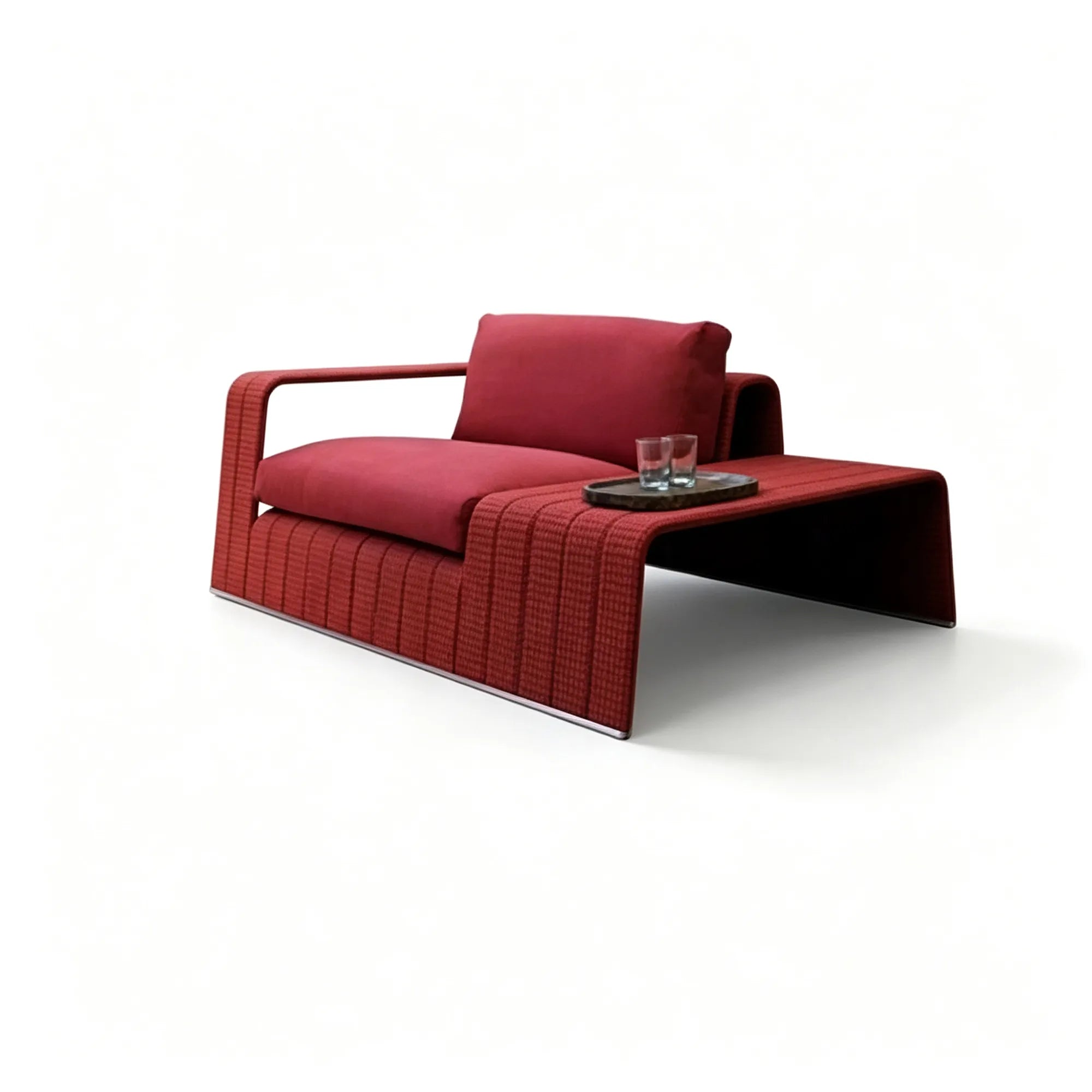 SOLARA Modern Outdoor Lounge Chair with Side Table - Woven Rope - Aluminium Alloy Frame - Patio Garden Seat - Red