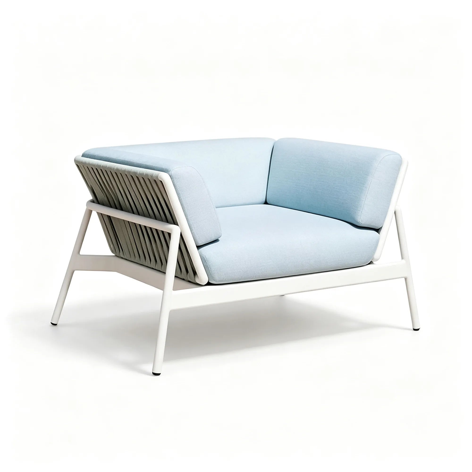 SOLARA Modern Outdoor Lounge Chair - Woven Rope Backrest - Aluminium Alloy Frame - Cushioned Patio Garden Armchair - Light Blue