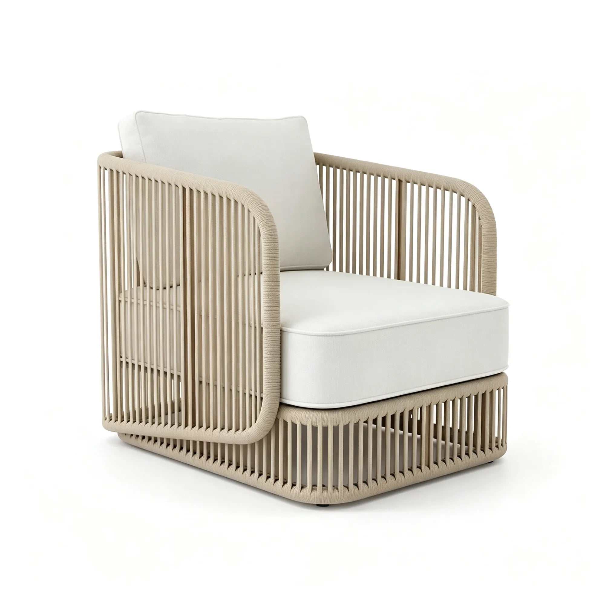 SOLARA Modern Outdoor Lounge Chair - Vertical Woven Rope - Aluminium Alloy Frame - 80cm Patio Garden Armchair - Beige