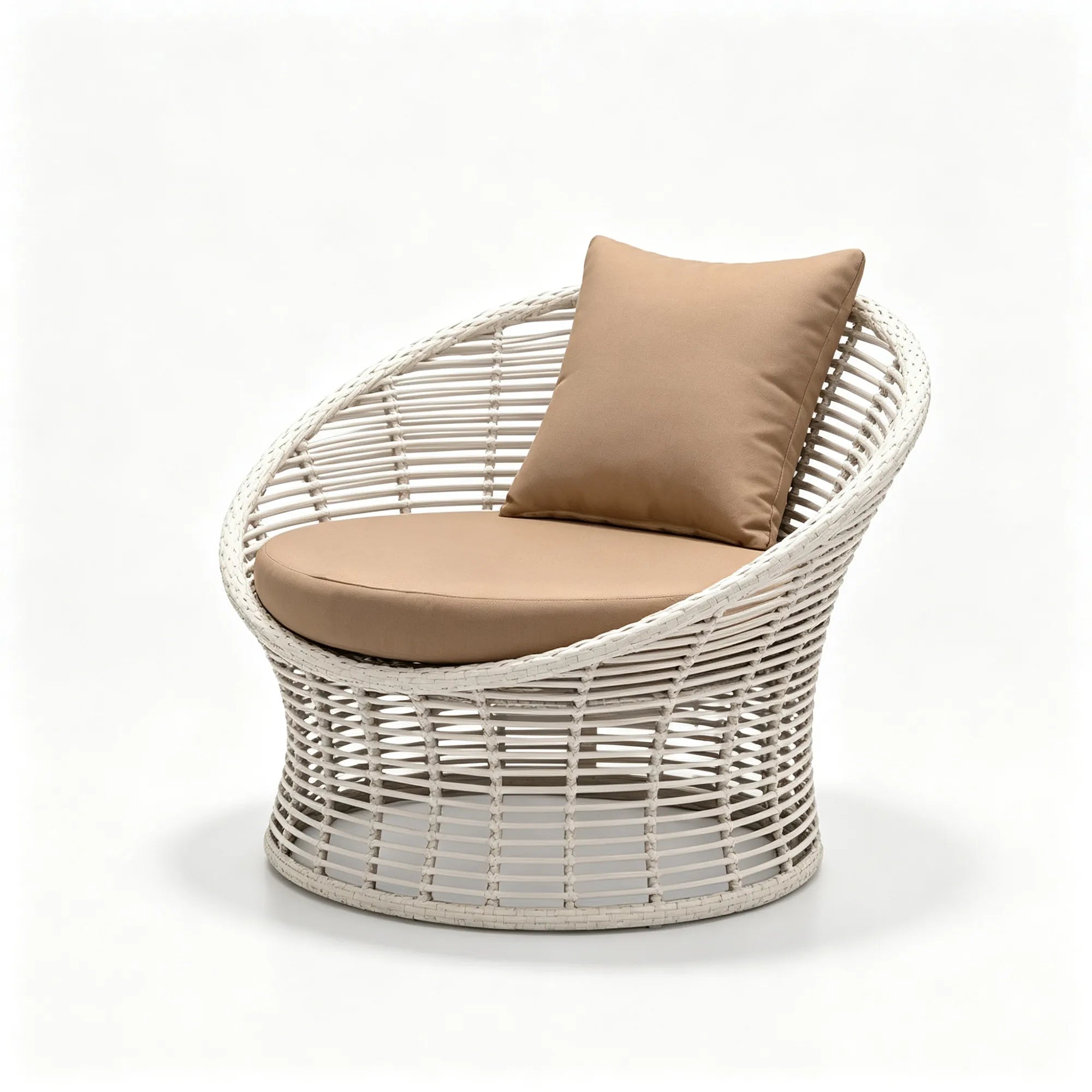 SOLARA Modern Outdoor Lounge Chair - Woven Rattan - Galvanised Steel Frame - Cushioned Patio Garden Armchair - White Beige