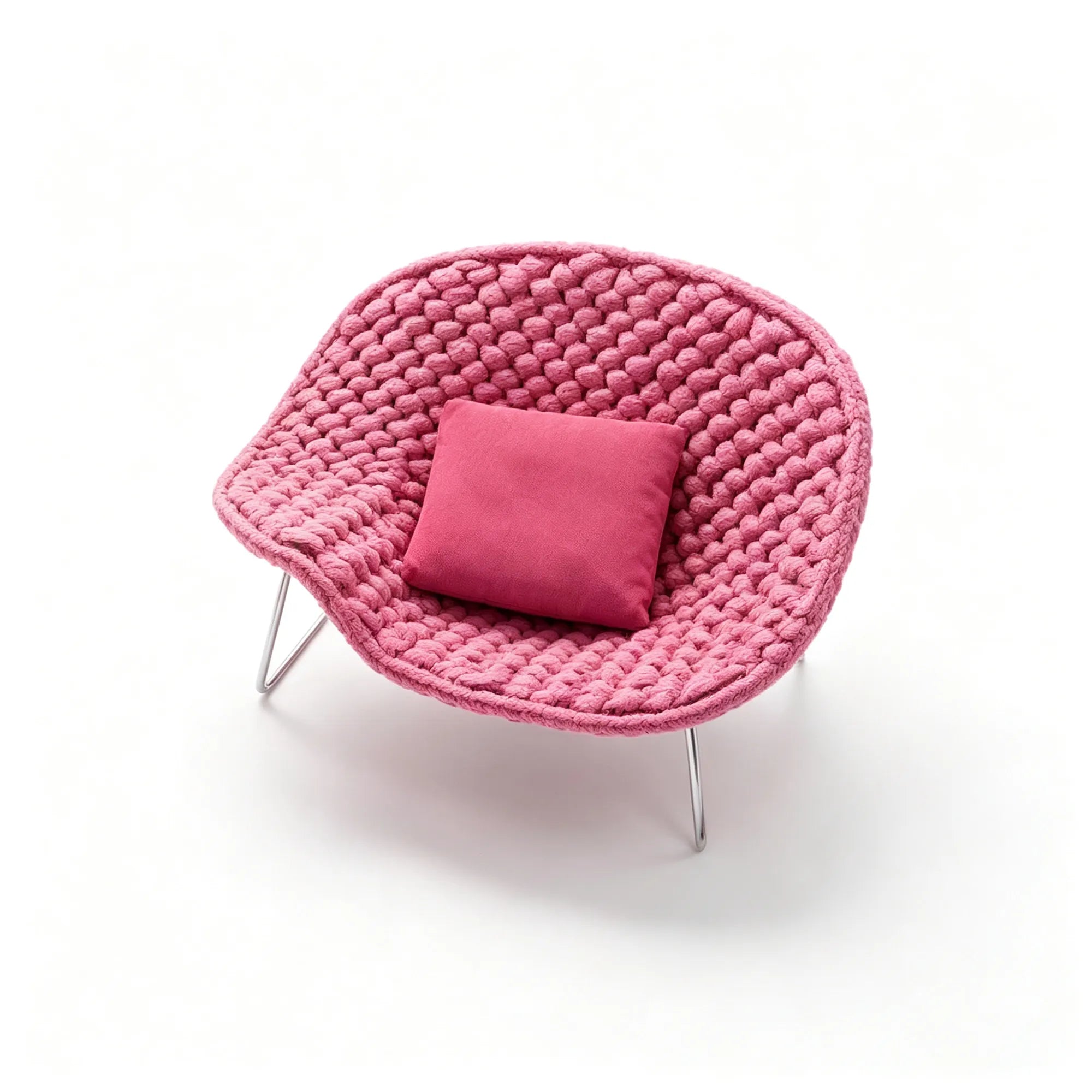 SOLARA Modern Outdoor Lounge Chair - Handwoven Rope - Metal Frame - Round Patio Garden Accent Chair - Pink