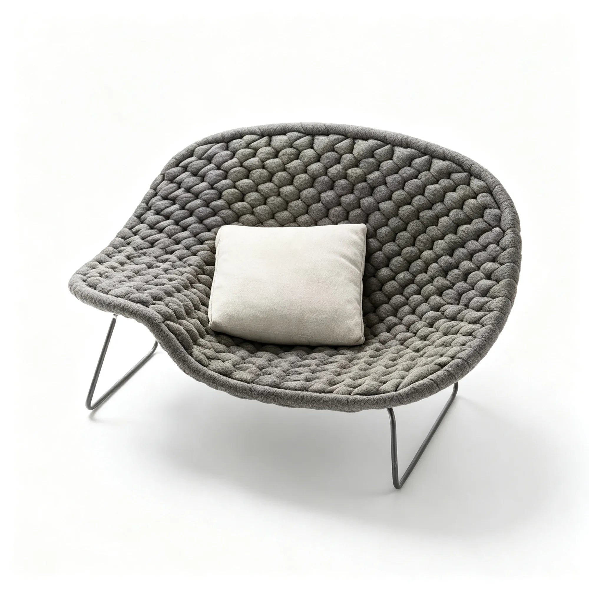SOLARA Modern Outdoor Lounge Chair - Handwoven Rope - Metal Frame - Round Patio Garden Accent Chair - Grey