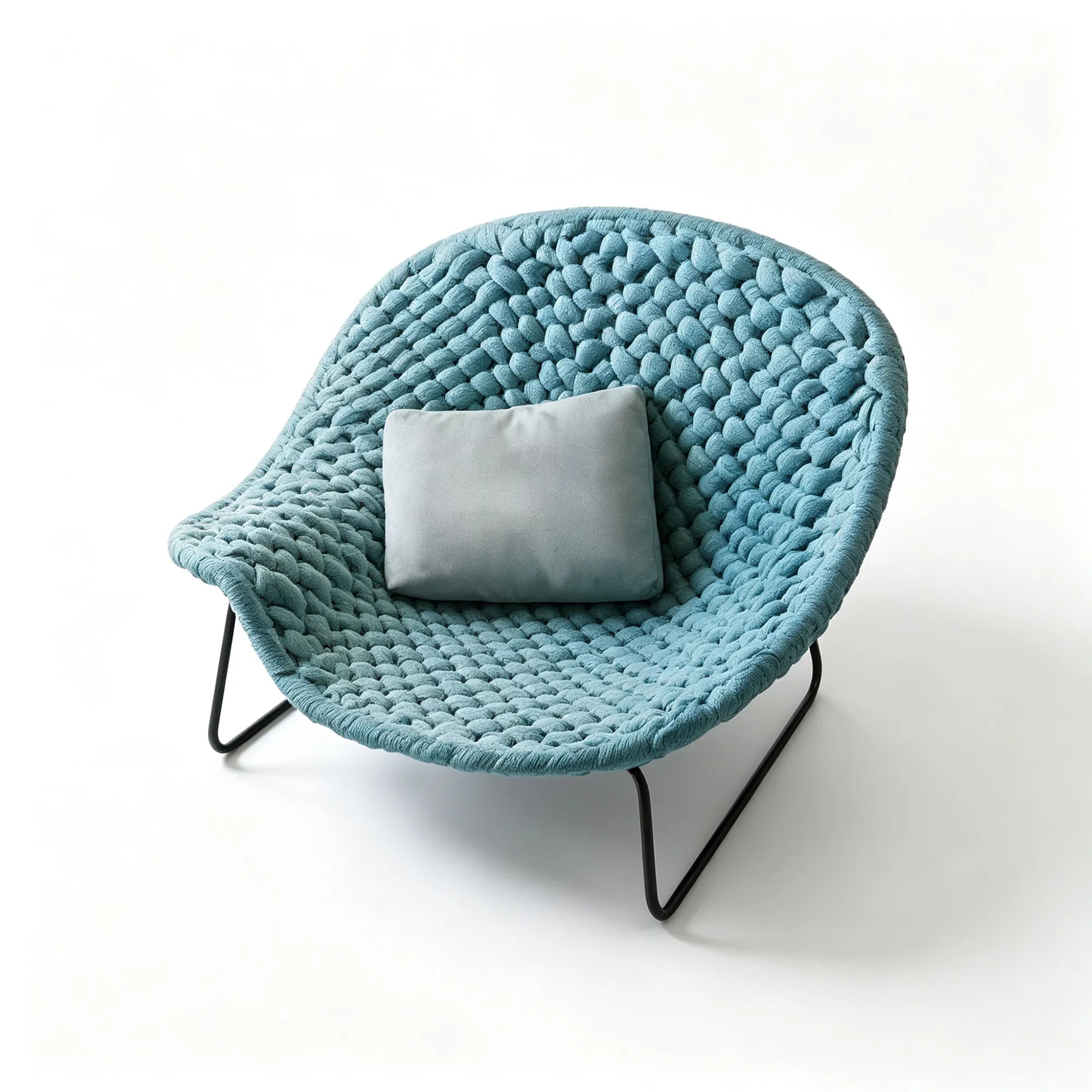 SOLARA Modern Outdoor Lounge Chair - Handwoven Rope - Metal Frame - Round Patio Garden Accent Chair - Blue
