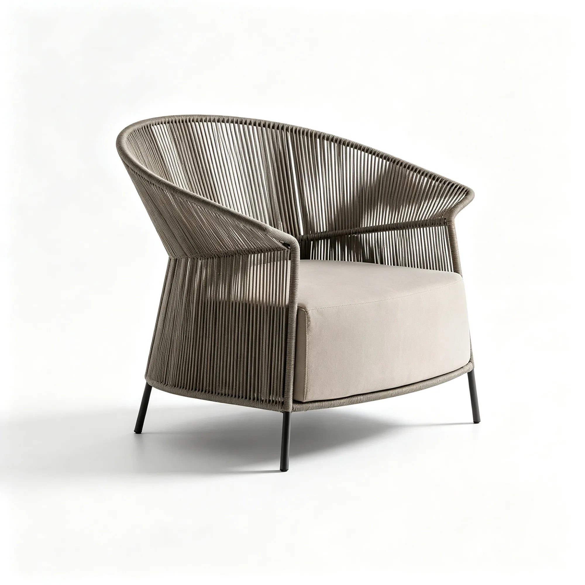 SOLARA Modern Outdoor Lounge Chair - Vertical Woven Rope - Aluminium Alloy Frame - Cushioned Patio Garden Armchair - Taupe