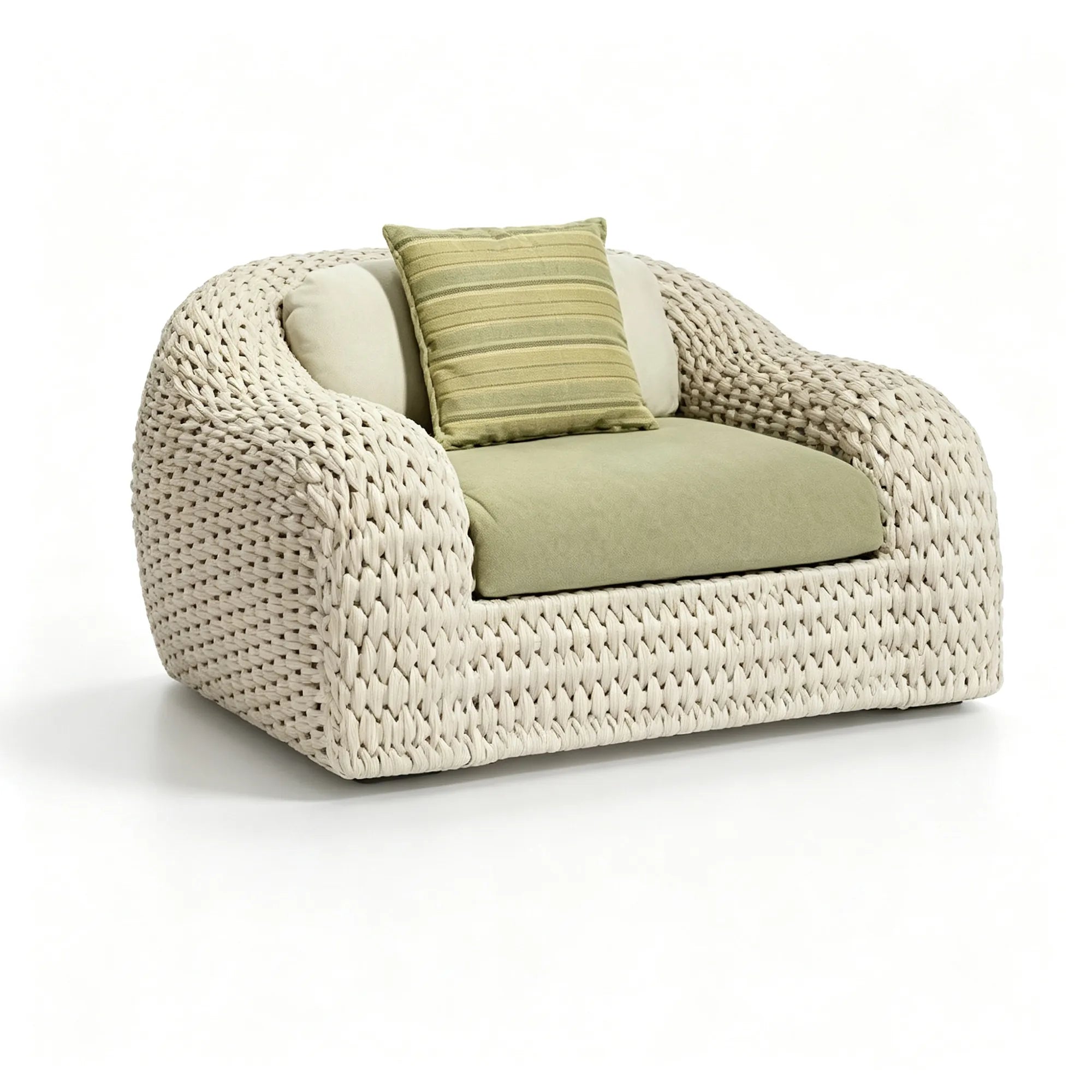 SOLARA Modern Outdoor Lounge Chair - Chunky Woven Rope - Aluminium Alloy Frame - Deep Cushioned Patio Garden Armchair - Light Beige