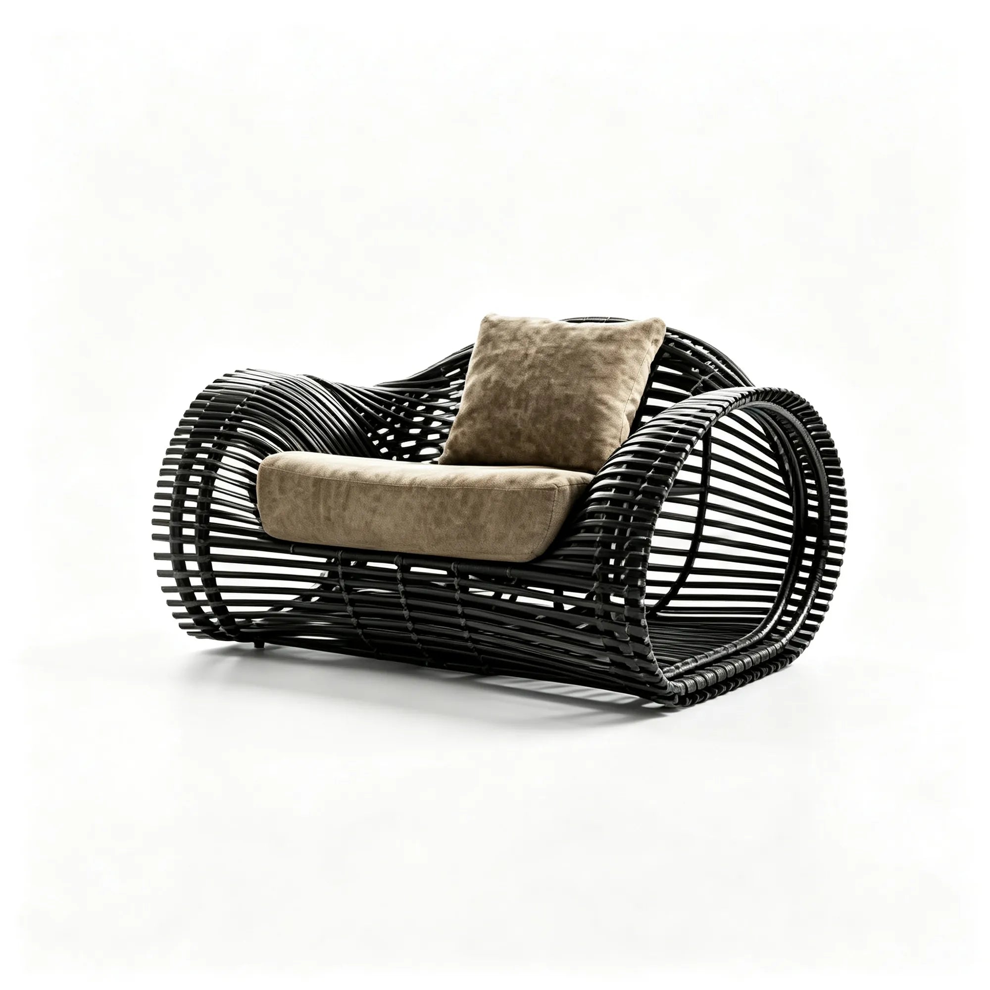 SOLARA Modern Outdoor Lounge Chair - Woven Rattan - Galvanised Steel Frame - Cushioned Patio Garden Armchair - Black