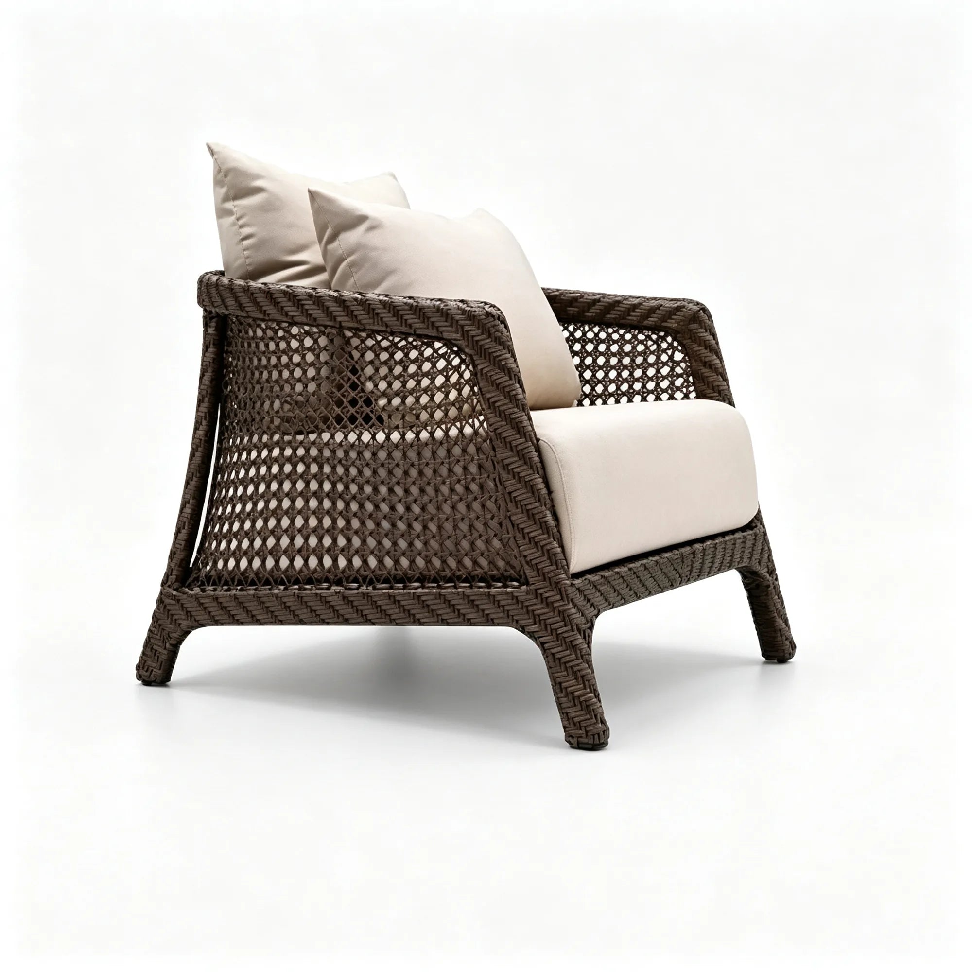 SOLARA Classic Outdoor Lounge Chair - Handwoven Rattan - Galvanised Steel Frame - Cushioned Patio Garden Armchair - Dark Brown