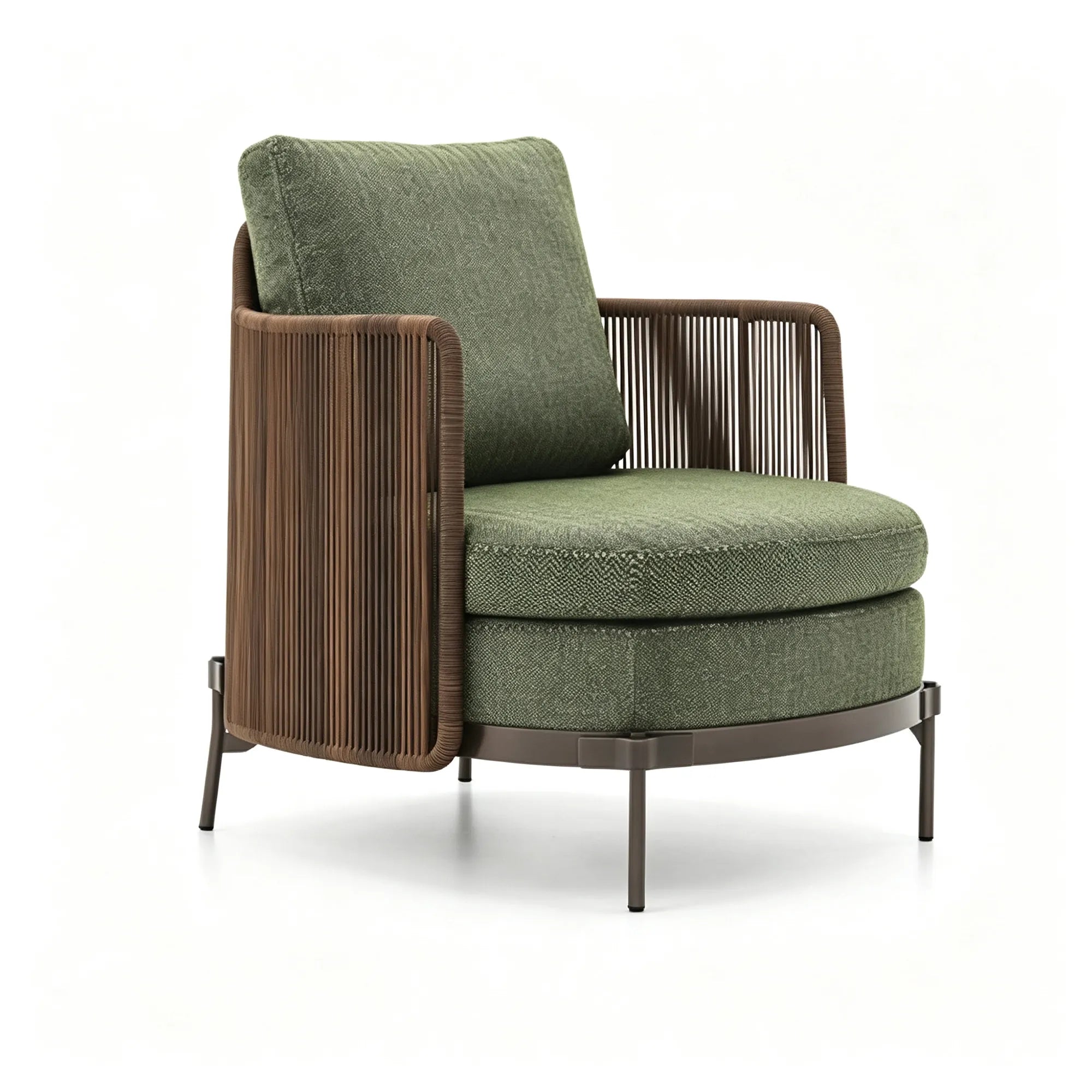 SOLARA Modern Outdoor Lounge Chair - Vertical Woven Rope - Aluminium Alloy Frame - Cushioned Patio Garden Armchair - Green