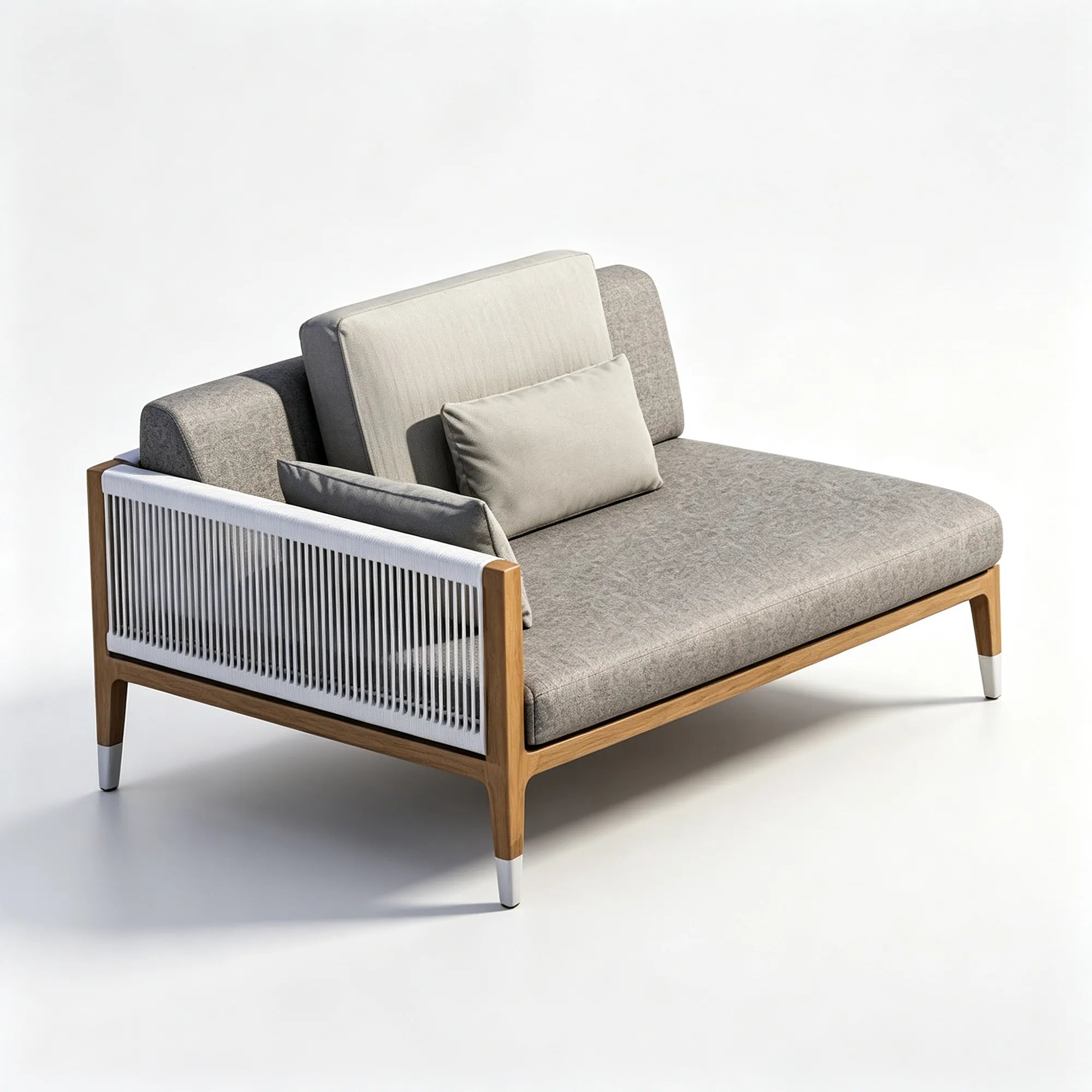 SOLARA Modern Outdoor Corner Lounge Chair - Teak Frame - Woven Side Panels - Cushioned Patio Garden Corner Sofa - Grey