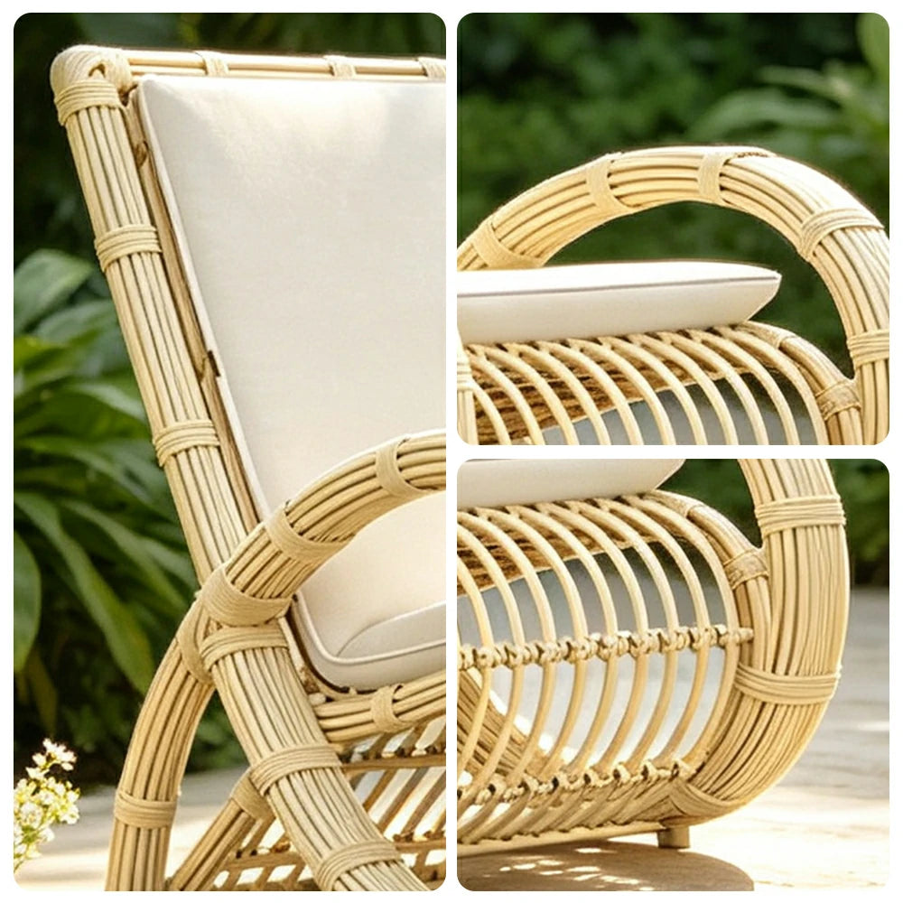SOLARA Nordic Outdoor Rattan Chair Handwoven PE Rattan Waterproof Cushion for Balcony Patio Garden and Lounge Space