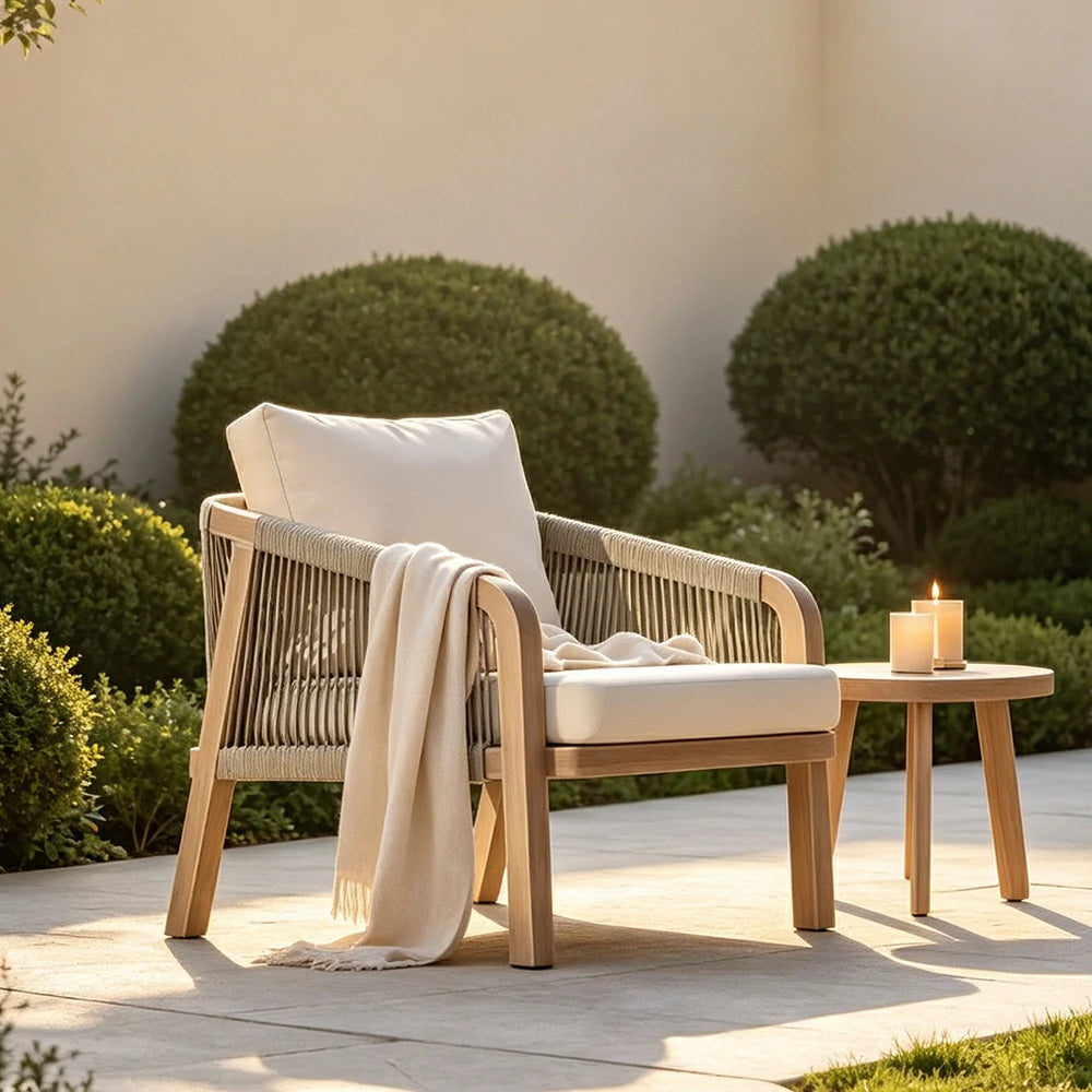 SOLARA Monte Outdoor Lounge Sofa Teak Wood Frame Olefin Rope Design for Patio Balcony Garden and Leisure Space