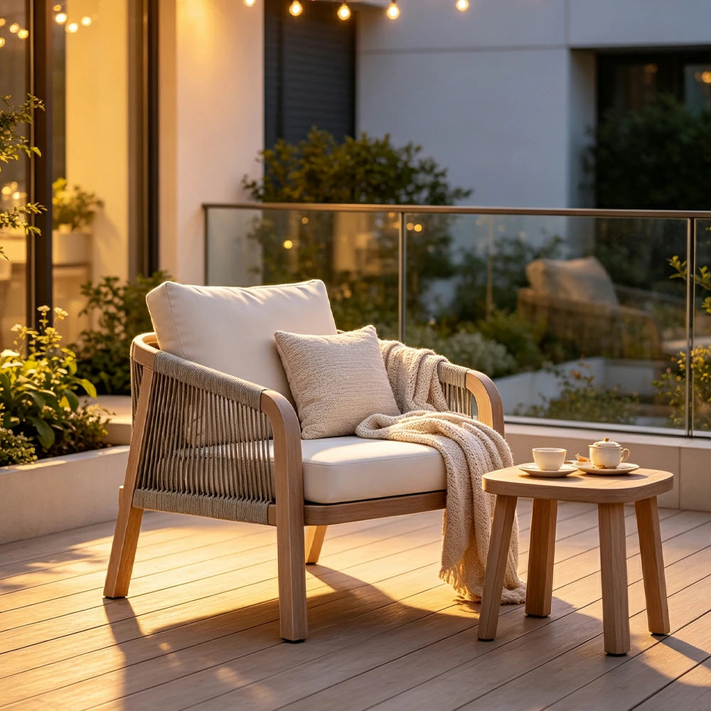 SOLARA Monte Outdoor Lounge Sofa Teak Wood Frame Olefin Rope Design for Patio Balcony Garden and Leisure Space