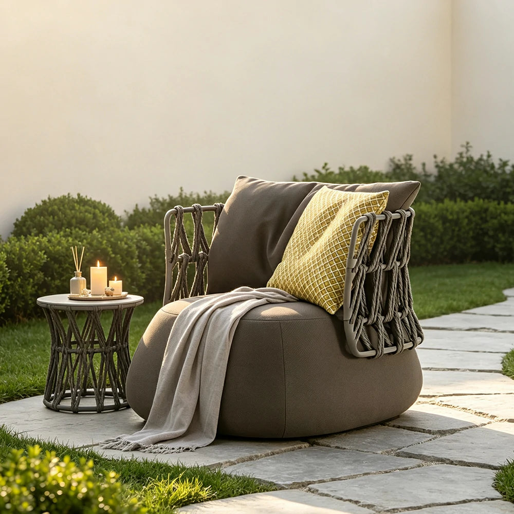 SOLARA Nordic Outdoor Lounge Sofa Aluminium Alloy Frame Waterproof Fabric Nylon Rope for Patio Balcony and Garden - Brown