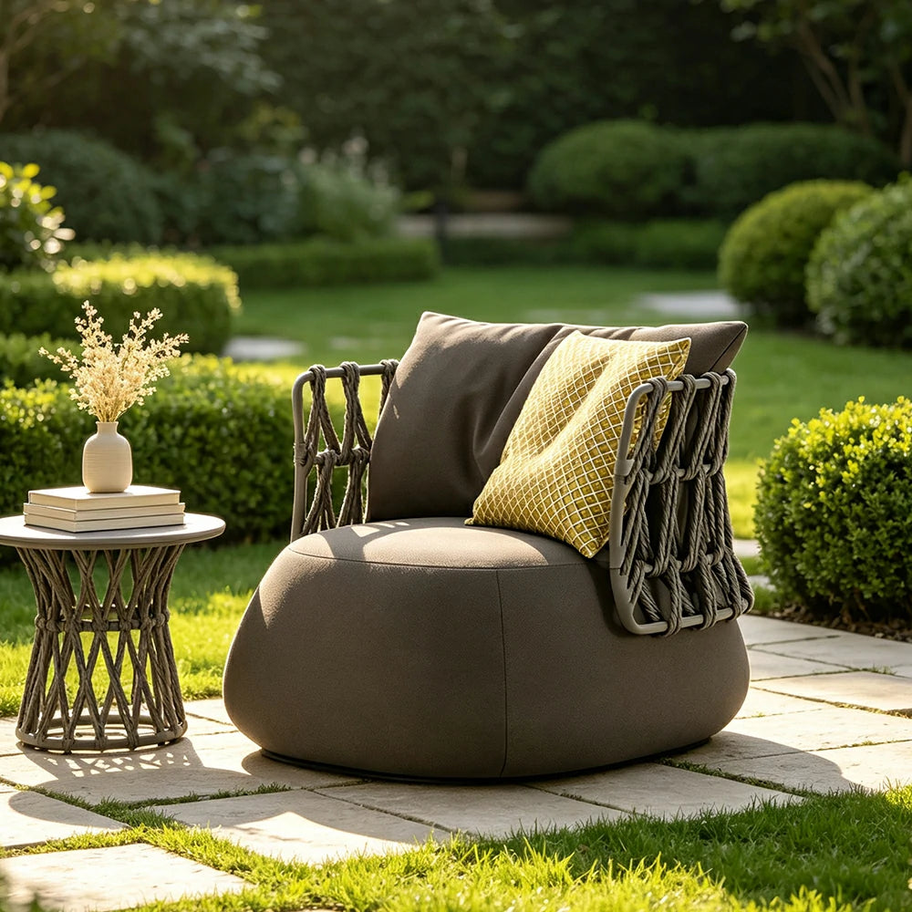 SOLARA Nordic Outdoor Lounge Sofa Aluminium Alloy Frame Waterproof Fabric Nylon Rope for Patio Balcony and Garden - Brown