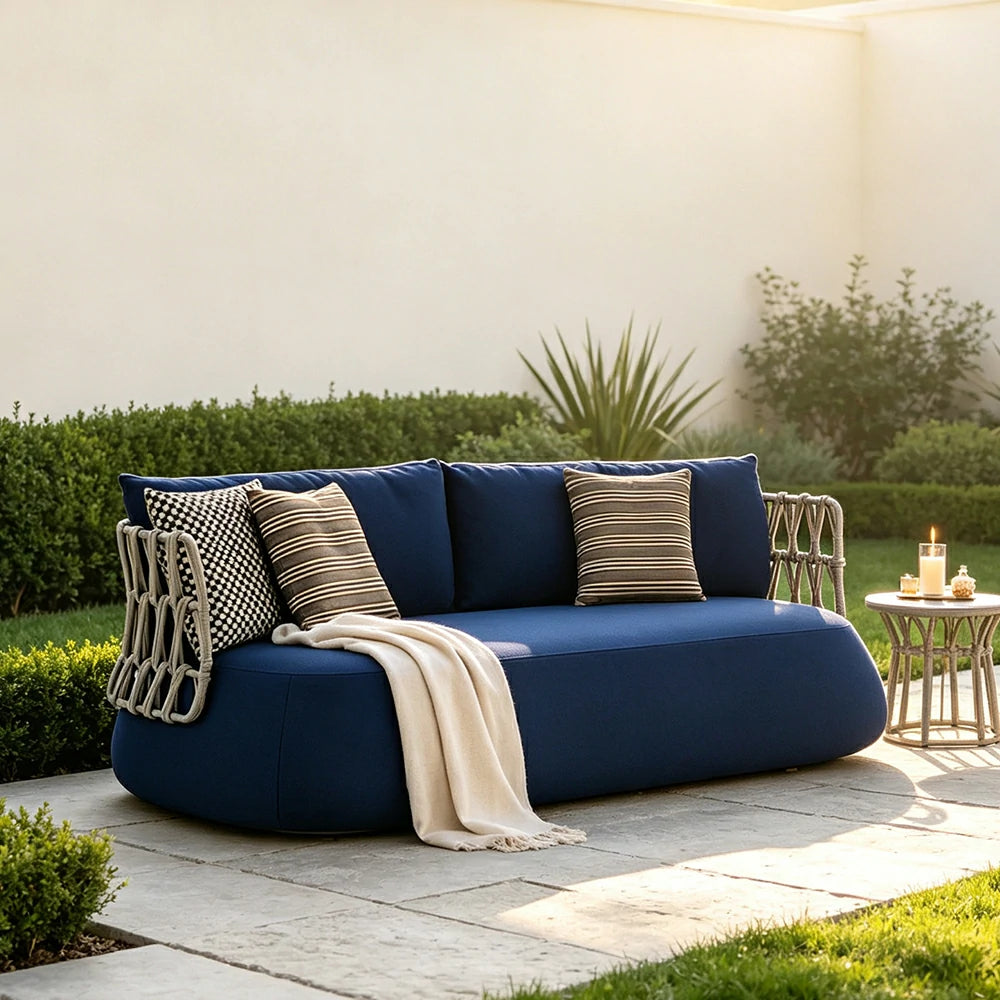 SOLARA Nordic Outdoor Lounge Sofa Aluminium Alloy Frame Waterproof Fabric Nylon Rope for Patio Balcony and Garden - Blue