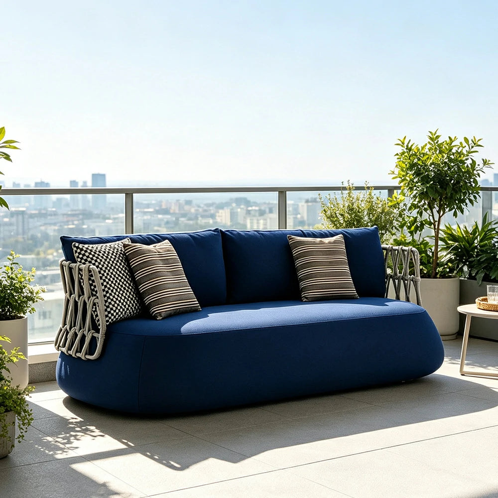 SOLARA Nordic Outdoor Lounge Sofa Aluminium Alloy Frame Waterproof Fabric Nylon Rope for Patio Balcony and Garden - Blue