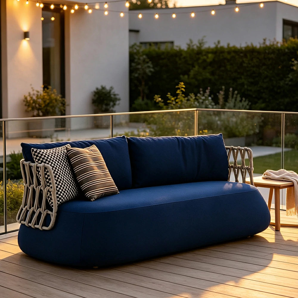 SOLARA Nordic Outdoor Lounge Sofa Aluminium Alloy Frame Waterproof Fabric Nylon Rope for Patio Balcony and Garden - Blue