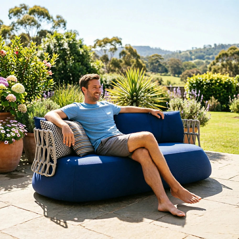 SOLARA Nordic Outdoor Lounge Sofa Aluminium Alloy Frame Waterproof Fabric Nylon Rope for Patio Balcony and Garden - Blue