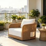 SOLARA Outdoor Rattan Lounge Sofa PE Rattan Waterproof Fabric All Weather Design for Courtyard Patio and Garden