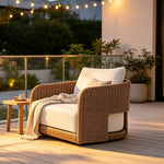 SOLARA Outdoor Rattan Lounge Sofa PE Rattan Waterproof Fabric All Weather Design for Courtyard Patio and Garden