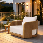SOLARA Outdoor Rattan Lounge Sofa PE Rattan Waterproof Fabric All Weather Design for Courtyard Patio and Garden