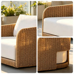 SOLARA Outdoor Rattan Lounge Sofa PE Rattan Waterproof Fabric All Weather Design for Courtyard Patio and Garden