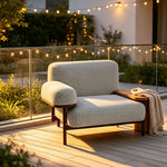 SOLARA Modern Single Seater Sofa Wooden Armrests Metal Base Soft Cushions for Living Room Balcony and Lounge