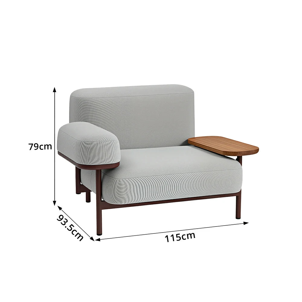 SOLARA Modern Single Seater Sofa Wooden Armrests Metal Base Soft Cushions for Living Room Balcony and Lounge