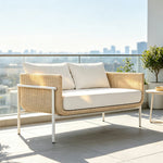 SOLARA Outdoor Rattan Sofa High Rebound Cushions Aluminium Tube Frame for Courtyard Balcony Patio and Leisure Space