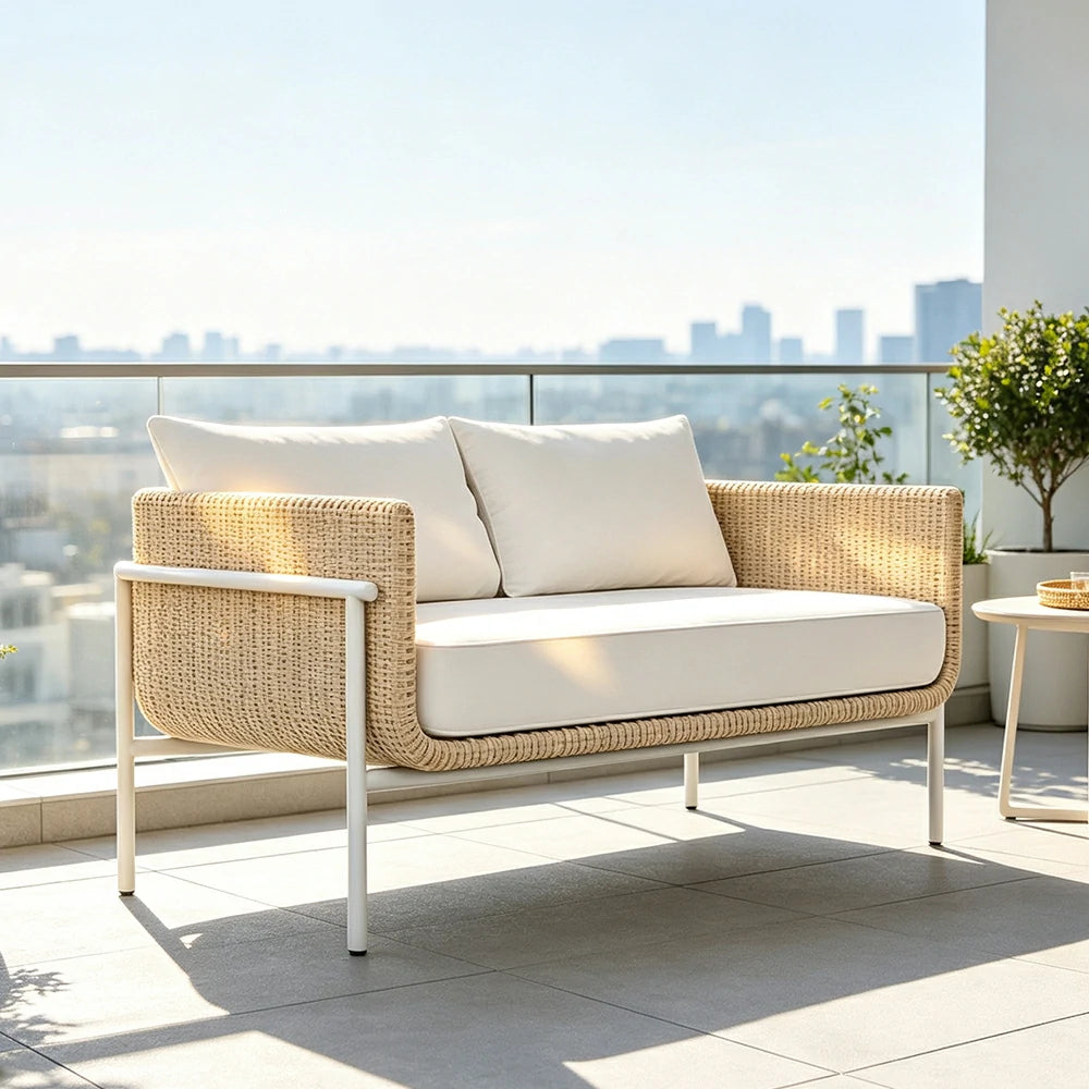 SOLARA Outdoor Rattan Sofa High Rebound Cushions Aluminium Tube Frame for Courtyard Balcony Patio and Leisure Space