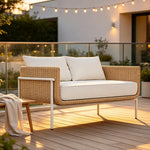 SOLARA Outdoor Rattan Sofa High Rebound Cushions Aluminium Tube Frame for Courtyard Balcony Patio and Leisure Space