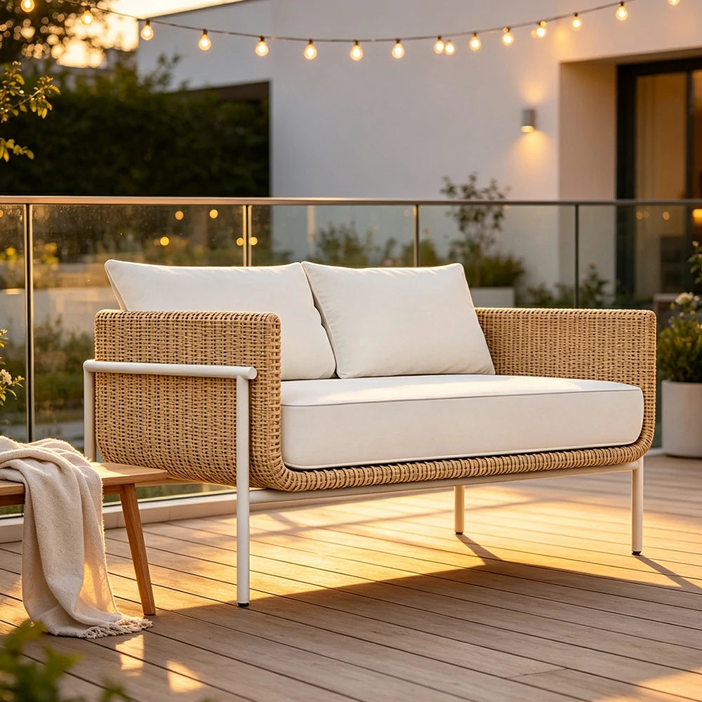 SOLARA Outdoor Rattan Sofa High Rebound Cushions Aluminium Tube Frame for Courtyard Balcony Patio and Leisure Space