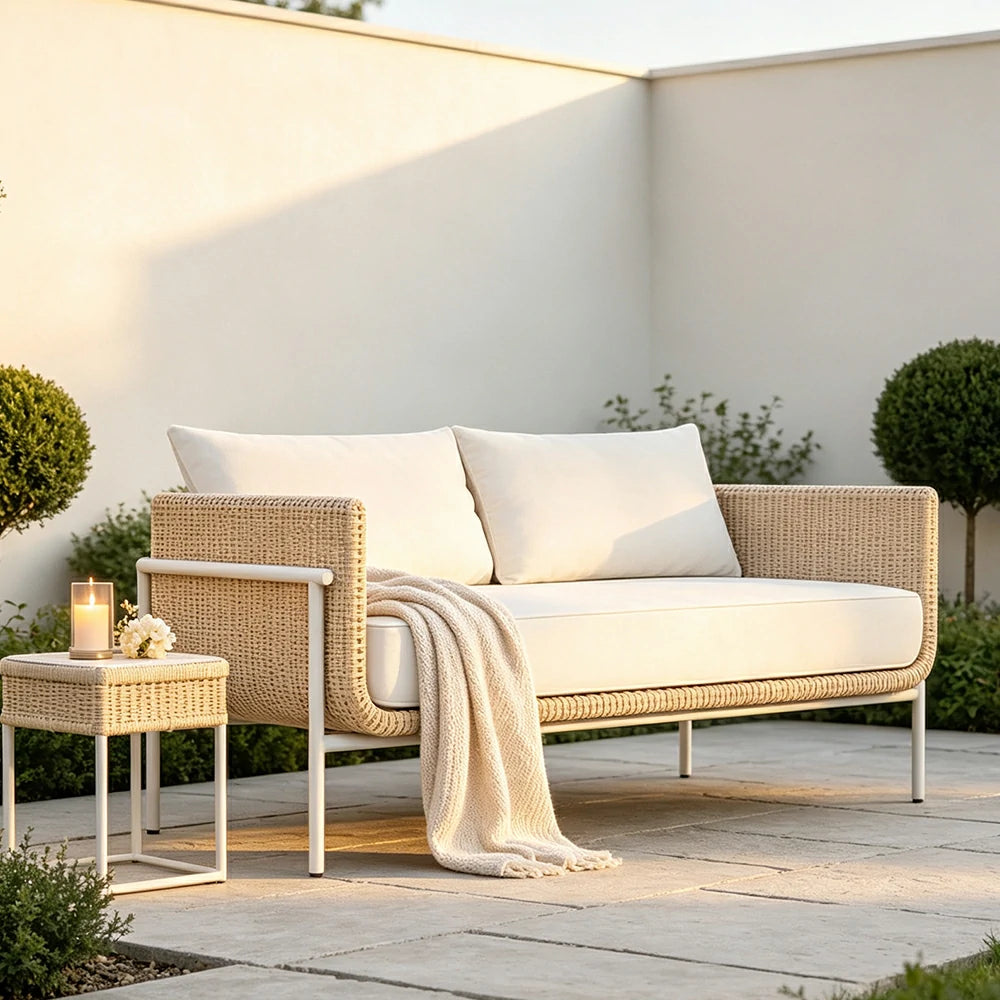 SOLARA Outdoor Rattan Sofa High Rebound Cushions Aluminium Tube Frame for Courtyard Balcony Patio and Leisure Space