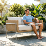 SOLARA Outdoor Rattan Sofa High Rebound Cushions Aluminium Tube Frame for Courtyard Balcony Patio and Leisure Space