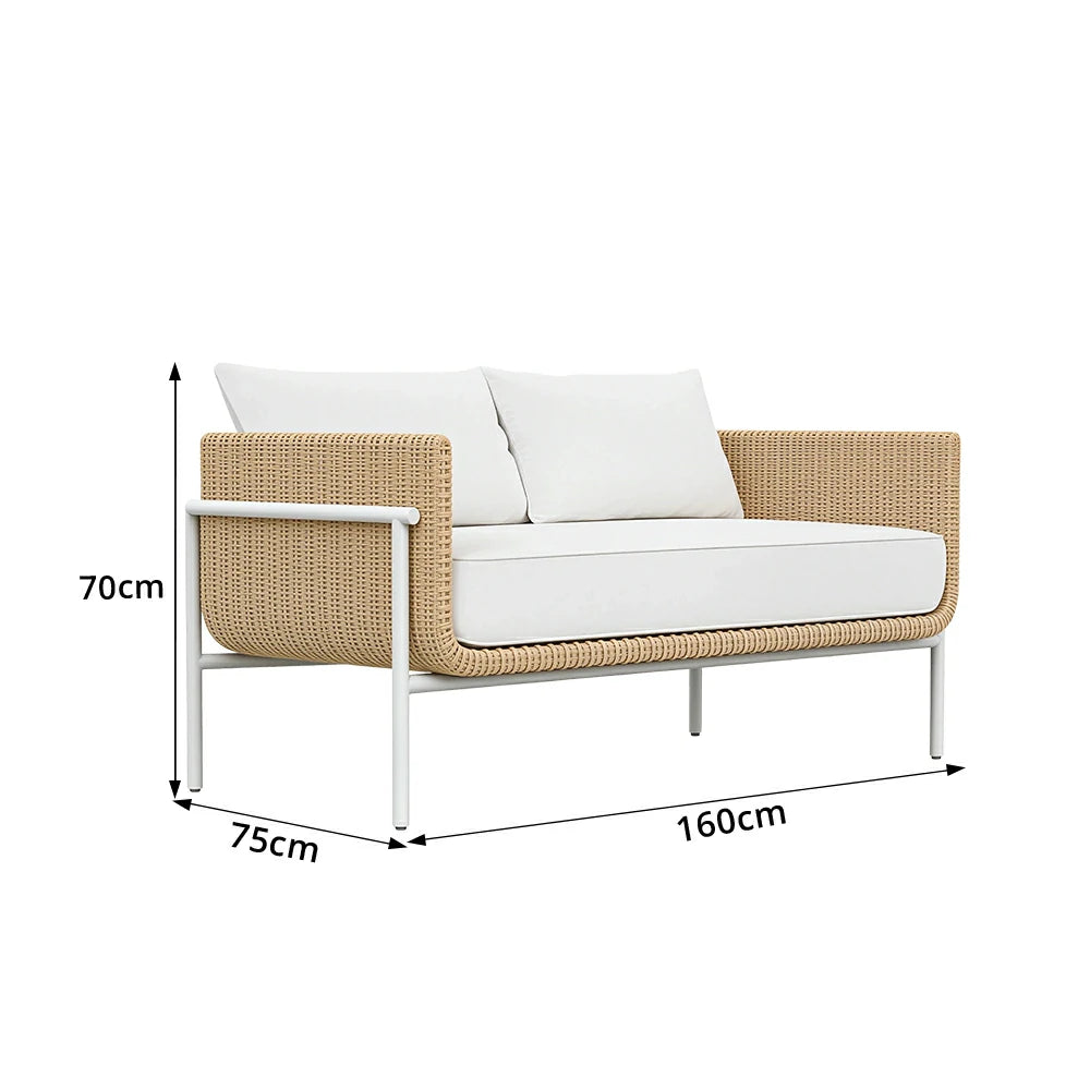 SOLARA Outdoor Rattan Sofa High Rebound Cushions Aluminium Tube Frame for Courtyard Balcony Patio and Leisure Space