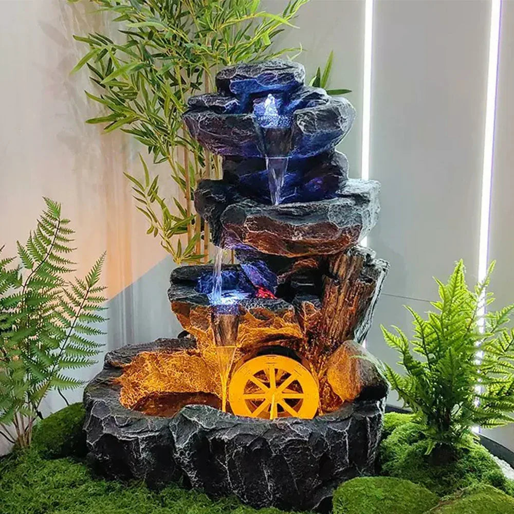 SOLARA Decorative Fountain - Resin Cascading Rock Design UV-Resistant Waterproof Tranquil Water Sounds for Relaxation and Decor