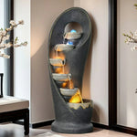 SOLARA Outdoor Water Fountain Resin Cascading Waterfall Elegant Design UV-Resistant Waterproof with Warm Lighting