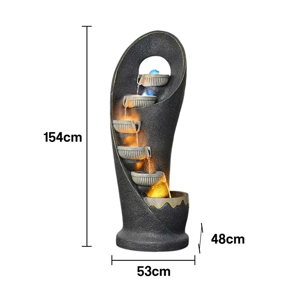 SOLARA Outdoor Water Fountain Resin Cascading Waterfall Elegant Design UV-Resistant Waterproof with Warm Lighting
