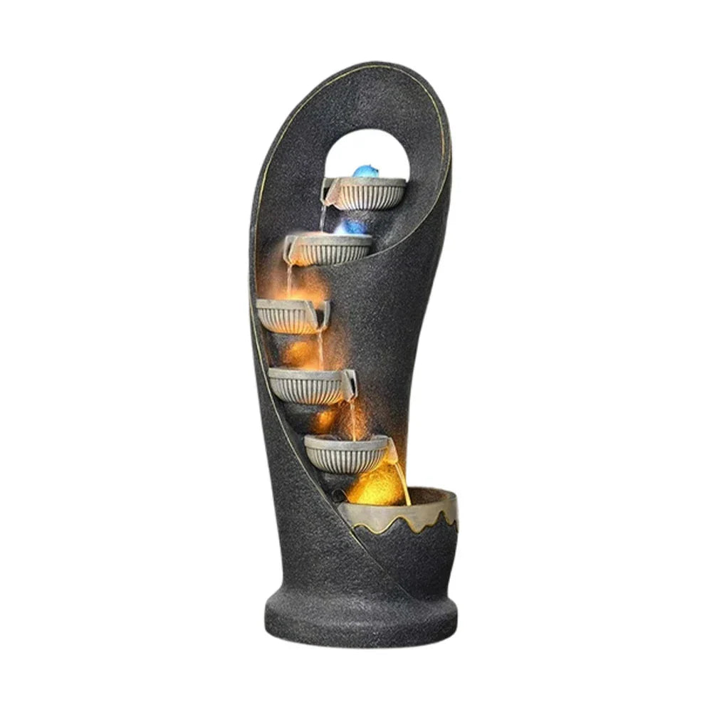 SOLARA Outdoor Water Fountain Resin Cascading Waterfall Elegant Design UV-Resistant Waterproof with Warm Lighting