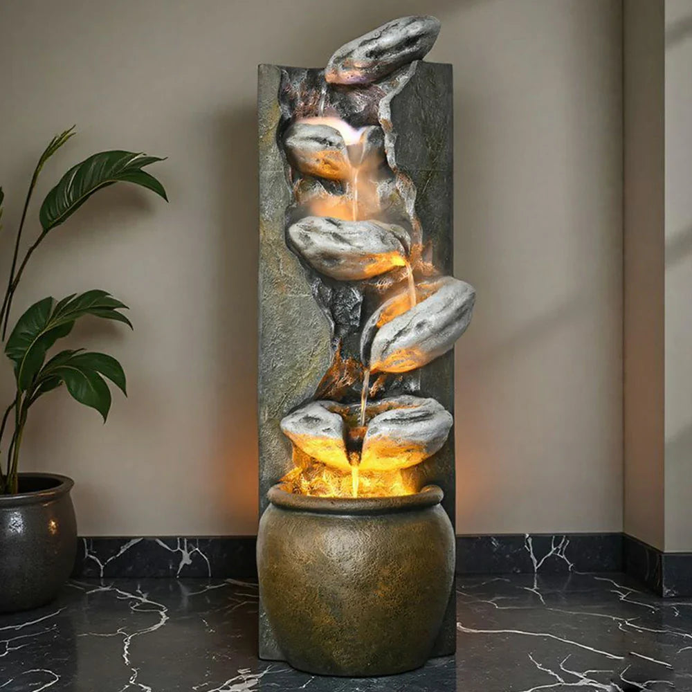 SOLARA Outdoor Fountain - Cascading Waterfall Resin Waterproof UV-Resistant Stylish and Tranquil Design for Gardens