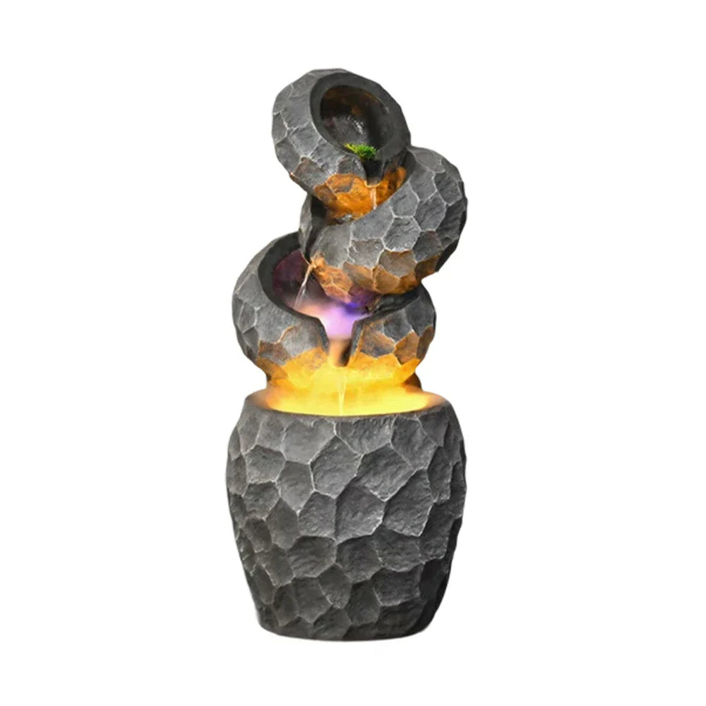 SOLARA Resin Water Fountain - Cascading Waterfall, UV-Resistant, Waterproof, Elegant Lighting, Perfect for Outdoor Decor