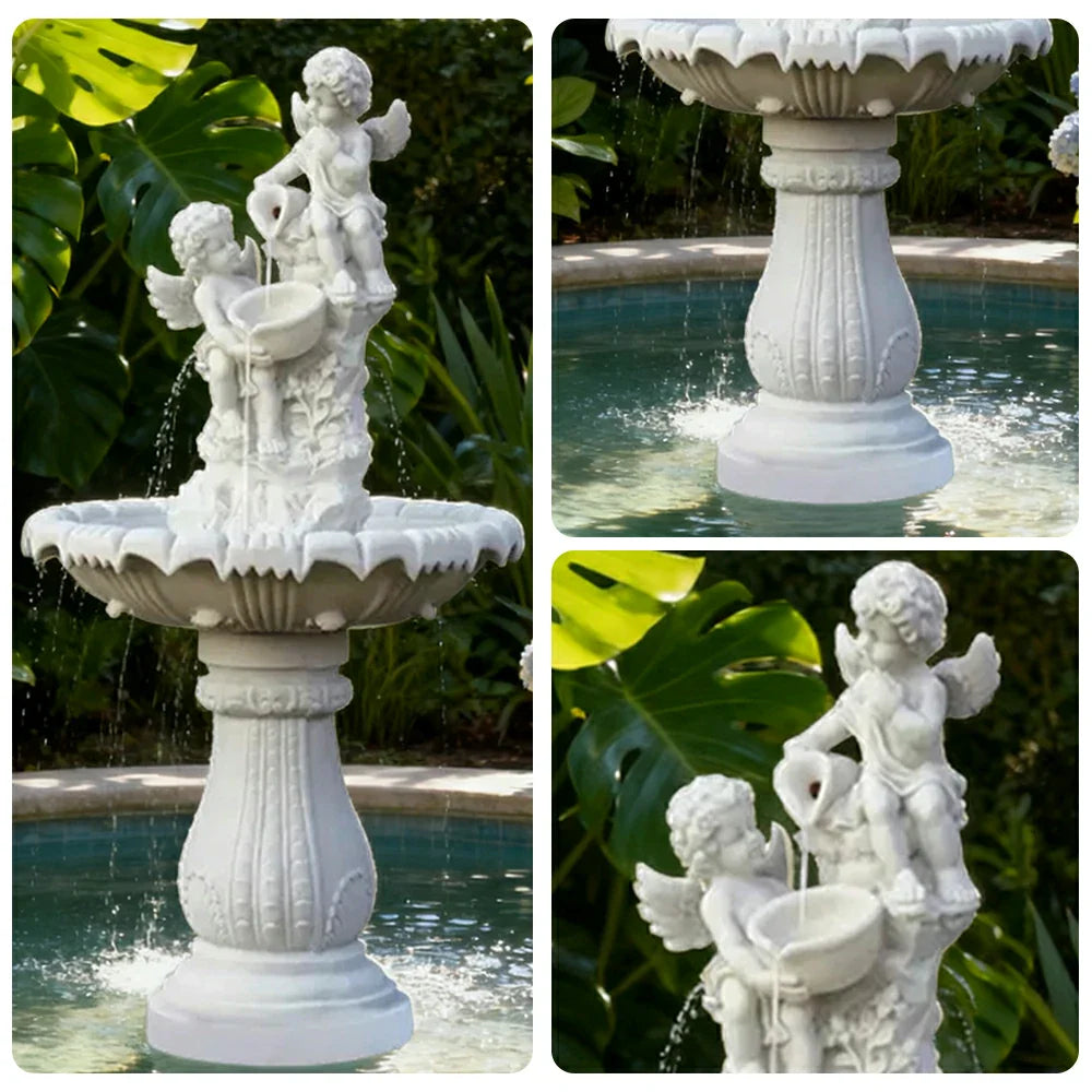SOLARA Natural Sandstone Outdoor Fountain Built-In Circulation Pump Hand-Polished Texture Garden Water Feature
