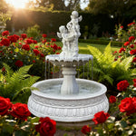 SOLARA Natural Sandstone Outdoor Fountain with 1.2m Fish Pond Built-In Circulation Pump Hand-Polished Texture Garden Water Feature