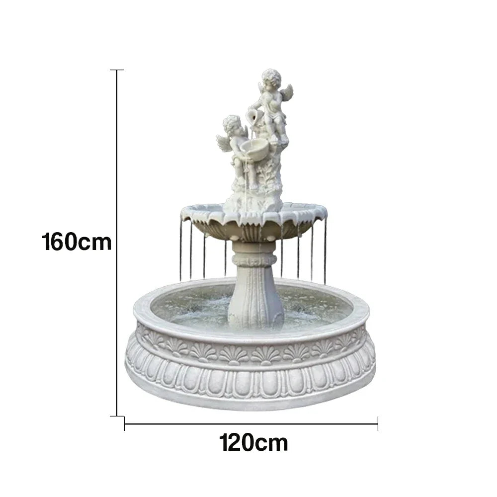 SOLARA Natural Sandstone Outdoor Fountain with 1.2m Fish Pond Built-In Circulation Pump Hand-Polished Texture Garden Water Feature