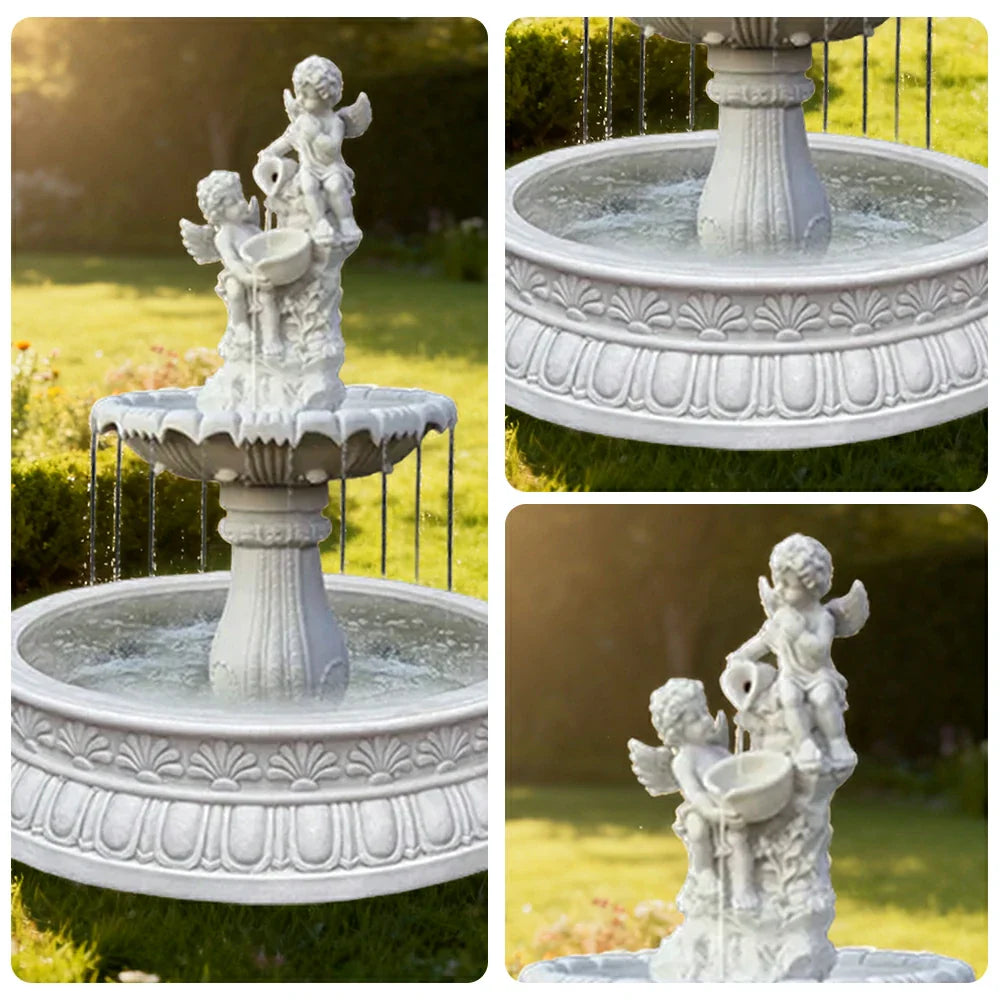 SOLARA Natural Sandstone Outdoor Fountain with 1.2m Fish Pond Built-In Circulation Pump Hand-Polished Texture Garden Water Feature