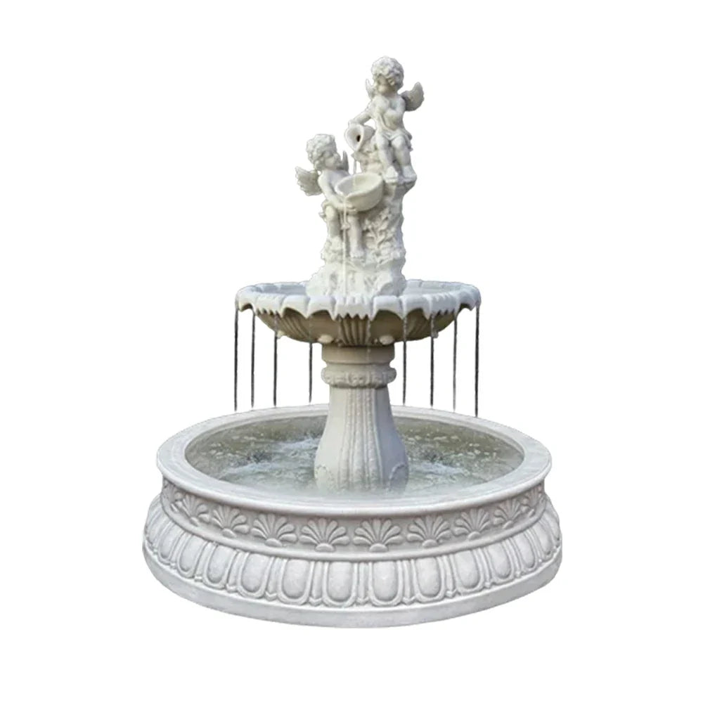 SOLARA Natural Sandstone Outdoor Fountain with 1.2m Fish Pond Built-In Circulation Pump Hand-Polished Texture Garden Water Feature